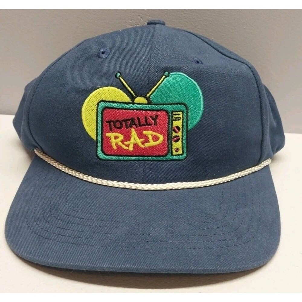 90s Totally Rad Snapback Hat Rope Cap Blue Neon TV Graphic Retro Vintage